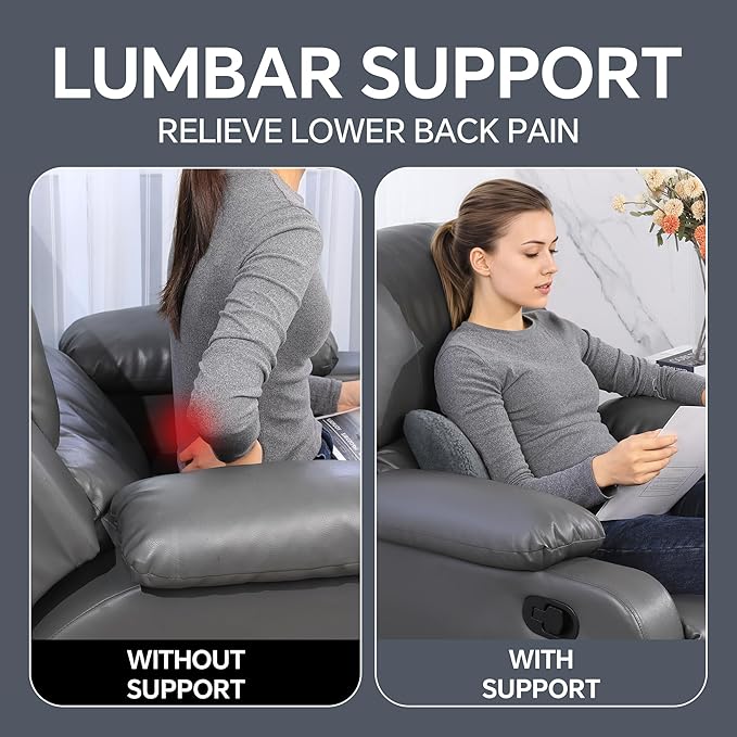 ROYALAY Sherpa Lumbar Support Pillow for Recliner, Memory Foam Back Pillow for Chair, Warm Couch Back Cushions for Elderly with Machine Washable Cover, Lumbar Pad for Car Office Chair, Grey