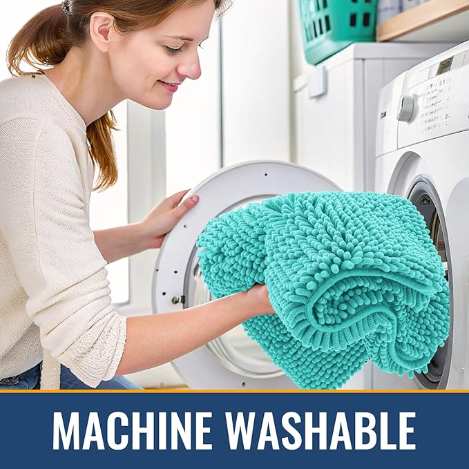 Arotive Bathroom Rugs 36x24, Extra Soft Absorbent Shaggy Chenille Bath Rugs, Machine Washable Rubber Backing Non-Slip Bath Mats for Bathroom Floor Tub and Shower, Home Decor Accessories,Turquoise