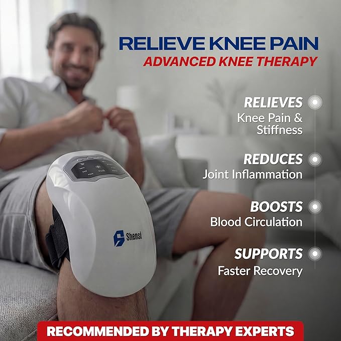 Knee Massager for Pain Relief, Portable Cordless Knee Massager with Red Light Therapy, Heat and Vibration, 3 Heat Levels and 3 Vibration Modes for Joint Recovery, Sports Injury and Muscle relaxation