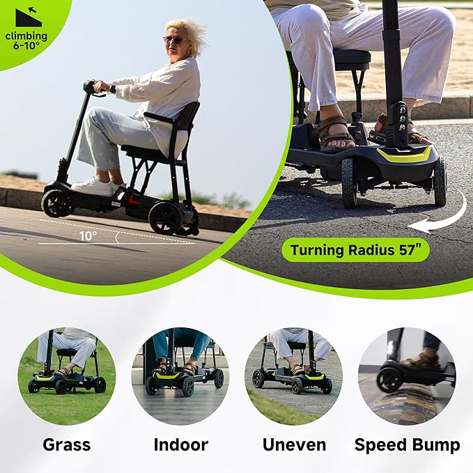 SCOOTNGO Mobility Scooters for Seniors, 4 Wheel Foldable Lightweight Airline Approved Mobility Scooter for Adults, Dual Batteries, Portable, No Assembly Needed (Black Yellow, Standard)