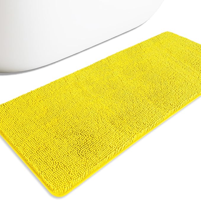 Bathroom Runner Rug 24 x 60 Inch – Extra Large Long Bath Mat | Absorbent and Washable Thick Chenille Bath Rug Non-Slip Runner Rug for Bathroom, Shower, Sink(Yellow)