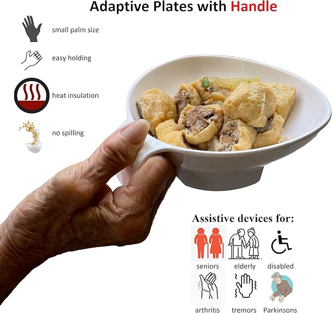 Adaptive Feeding Bowl for Elderly and Disabled Adults – Non Spill Scoop Bowl for One-Handed Eating, Arthritis, Parkinson’s and Stroke Recovery Eating Aid by Senior ICare