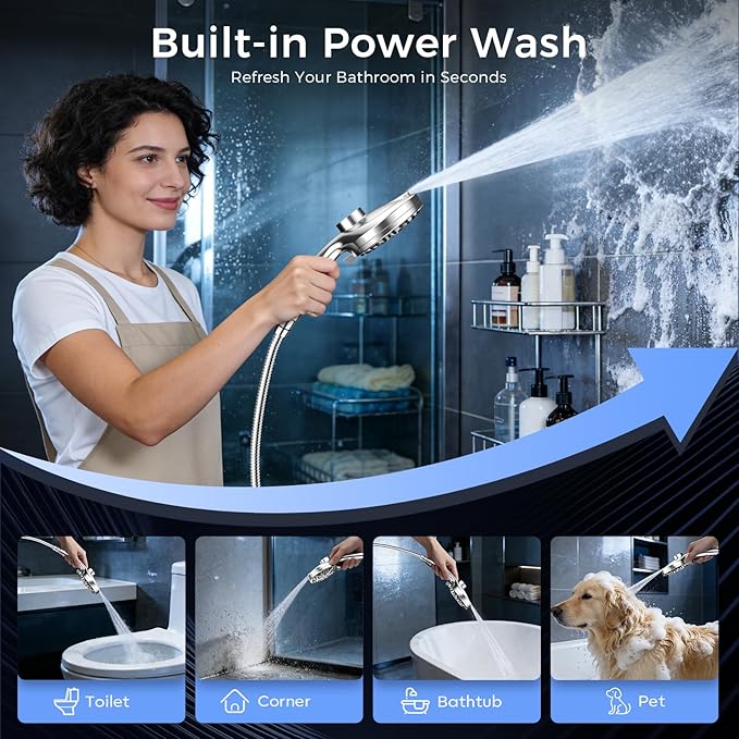 Shower Head with filtered Handheld High Pressure daul Shower Heads with Handheld Spray Combo and 10 Sprays Handheld Shower Head Detachable Shower head Built-in Magnetic Docking and Power Jets Chrome