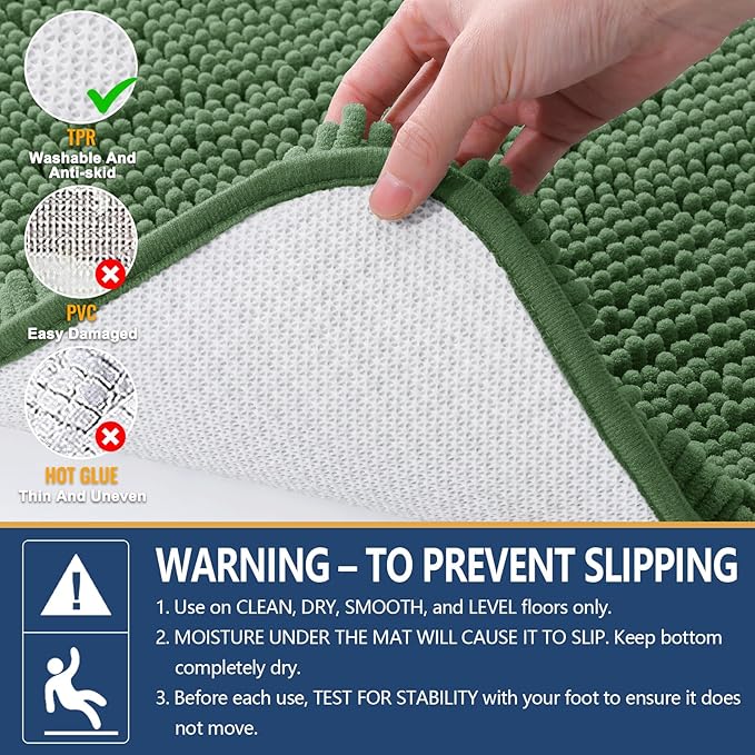 Arotive Bathroom Rugs 24x16, Extra Soft Absorbent Shaggy Chenille Bath Rugs, Machine Washable Rubber Backing Non-Slip Bath Mats for Bathroom Floor Tub and Shower, Home Decor Accessories, Olive Green