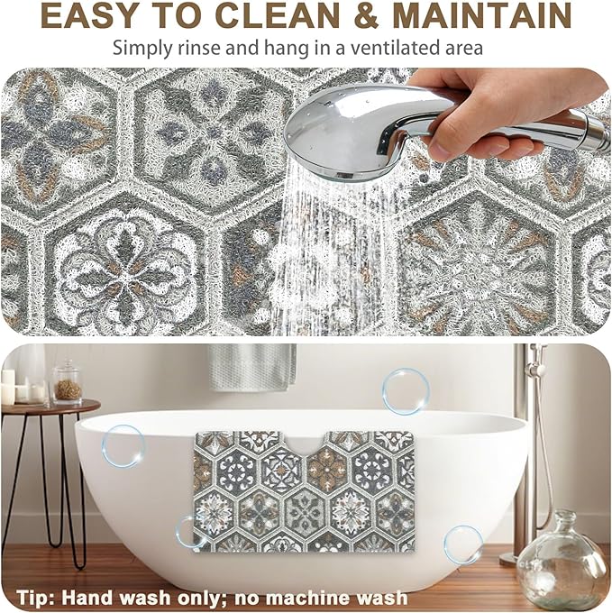 Square Shower Mat Non Slip: 27x27 Inch Extra Large Shower Mats for Inside Shower, Anti Slip Shower Floor Mat, Loofah Shower Stall Mats for Elderly, Non Slip Shower Mat with Drain Hole in Middle