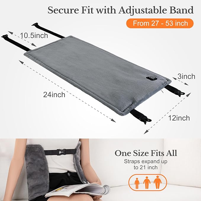 Cordless Heating Pad for Back Pain Relief & Cramps, 12"x24" Portable with Adjustable Straps, Battery Operated, 3 Heat Levels for Back/Shoulder/Legs, Gift for Mom