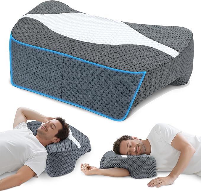 SAHEYER Side Sleeper Pillow with Arm Hole, Upgraded Memory Foam Shoulder Pillow for Neck Pain Relief, Adjustable Multi-Angle Arm Tunnels Support for Adults Pressure-Free Sleep (Grey)