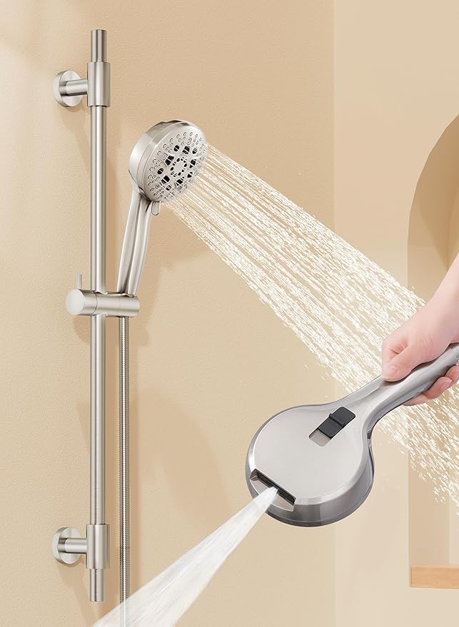KES 30-Inch Shower Slide Bar with High Pressure 9 Functions Adjustable Handheld Shower Head & 59-Inch Hose, Built-in Power Wash to Clean Tub Tile & Pet, Wall Mount Brushed Finish 18/8 Stainless Steel