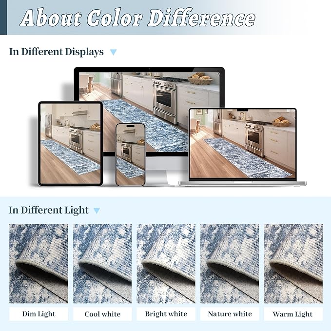 Runners for Hallways Ultra Non-Slip 2x8 Washable Kitchen Rug Abstract Tear and Stain Resistance No Pile Hand-Woven Style Lightweight Runners for Entryway, Laundry Room, Bedside, Blue
