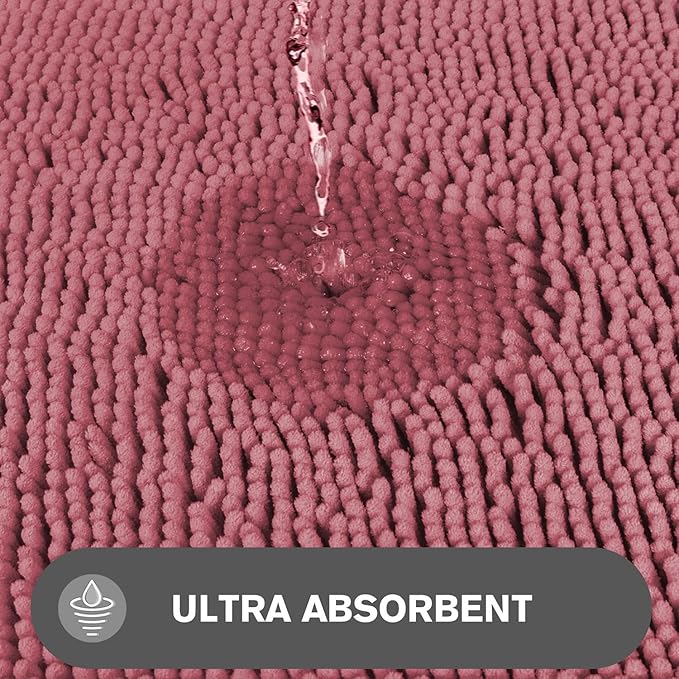 Bathroom Runner Rug 47 x 17 Inch – Long Bath Mat | Absorbent and Washable Thick Chenille Bath Rug Non-Slip Runner Rug for Bathroom, Shower, Sink(Dusty Rose)