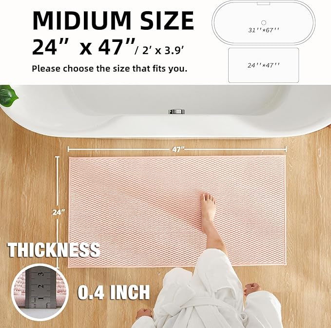 TYUU Bathroom Rugs Non Slip Washable, Super Absorbent Thin Bath Mat Quick Dry Low Pile Bathroom Rug, Pink 24"x47"