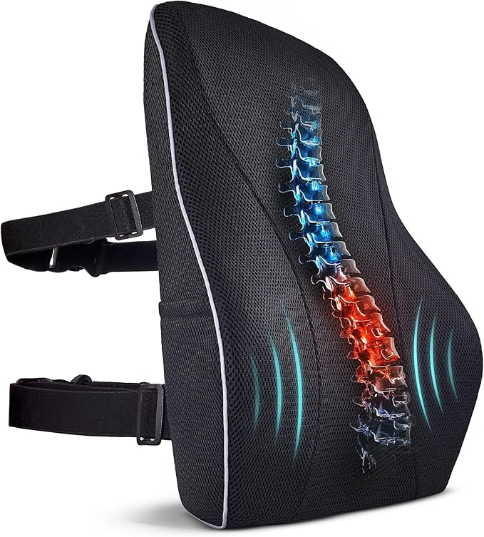 TULARIS Extra Dense Lumbar Pillow with Double Adjustable Straps - Ergonomic Lumbar Support Pillow for Office Chair, Car, Couch Firm Back Support for Lower Back & Spine Pain Relief Memory Foam Cushion