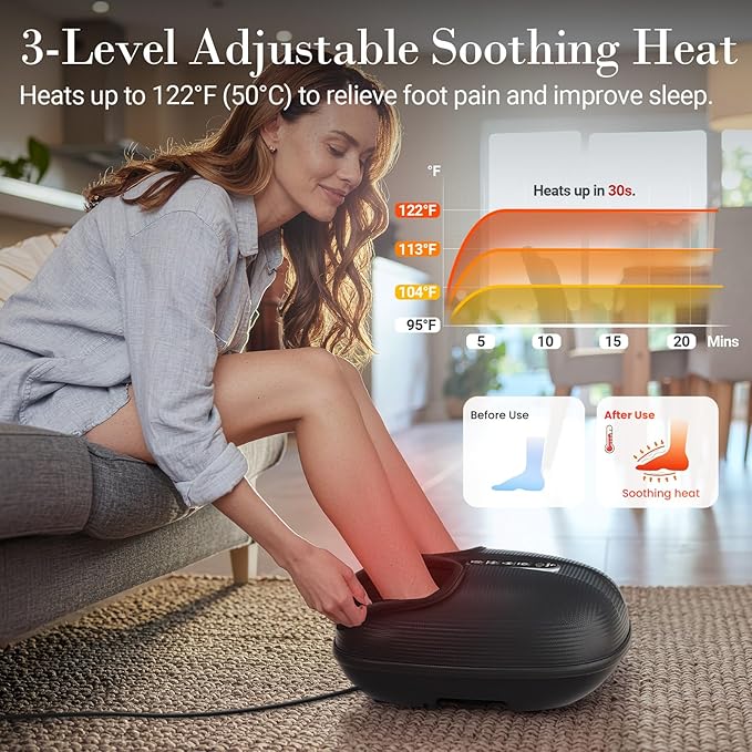 Foot Massager for Plantar Fasciitis, Mothers Day Gifts for Mom, FSA Eligible HSA Store Feet Massager with Heat, Vibration and Compression, Deep Kneading for Tired Feet and Neuropathy (with Remote)