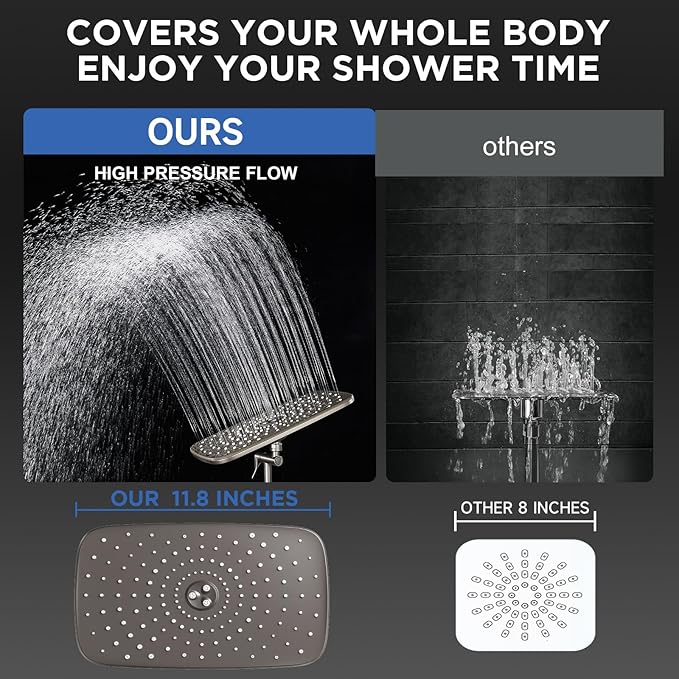 Veken 11.8" Rain Shower Head with Handheld, High Pressure Handheld Shower with Multi Spray Modes, Rainfall Combo with Metal Extension Arm, Detachable Dual Showerhead, Bathroom Decor, Starlight