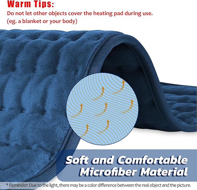 Electric Heating pad with 6 Heat Settings, Auto Shut Off, Dry Electric Heating for Back Neck Knee Arms Legs Shoulder Heat Pads for Christmas Birthday Father's Day Mother's Day (24"X12", Dark Blue)