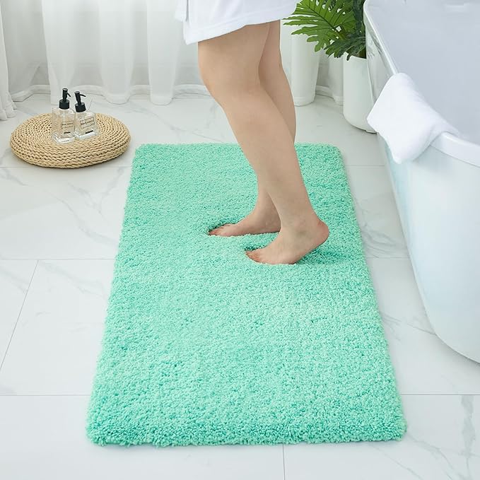 Bathroom Rugs Non Slip Washable 70x24, Ultra Thick Soft Microfiber Absorbent Bath Mats, High Density Foam Latex Non Slip Backing Bath Rugs, Fluffy Floor Carpet for Tub&Shower, SpaBlue
