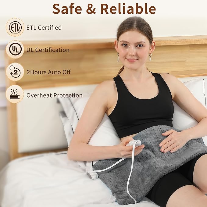 ESTINGO Electric Heating Pad HSA Eligible, Heated Pad for Back Neck Shoulder Pain Relif, Heating Pad for Period Cramps with 2H Auto Shut Off and 4 Heating Levels, 12"x24" Dark Grey