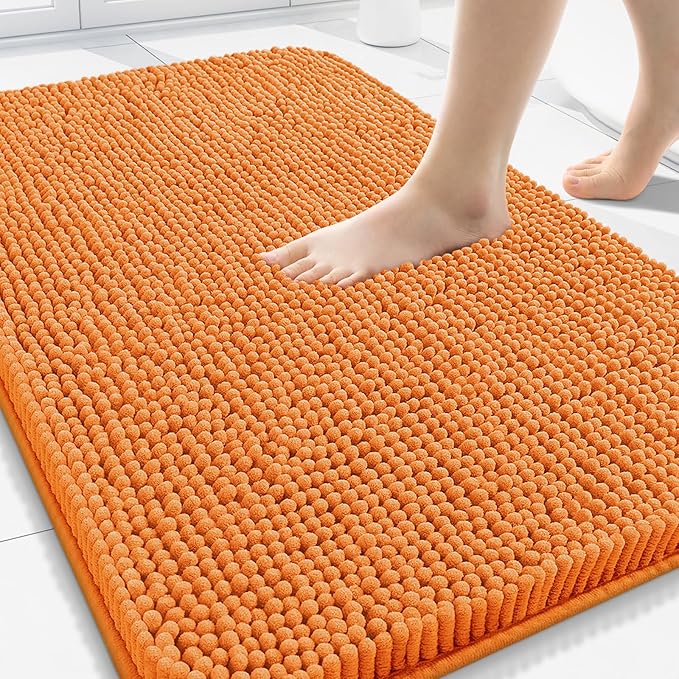 Arotive Bathroom Rugs 30x20, Extra Soft Absorbent Shaggy Chenille Bath Rugs, Machine Washable Rubber Backing Non-Slip Bath Mats for Bathroom Floor Tub and Shower, Home Decor Accessories, Coral