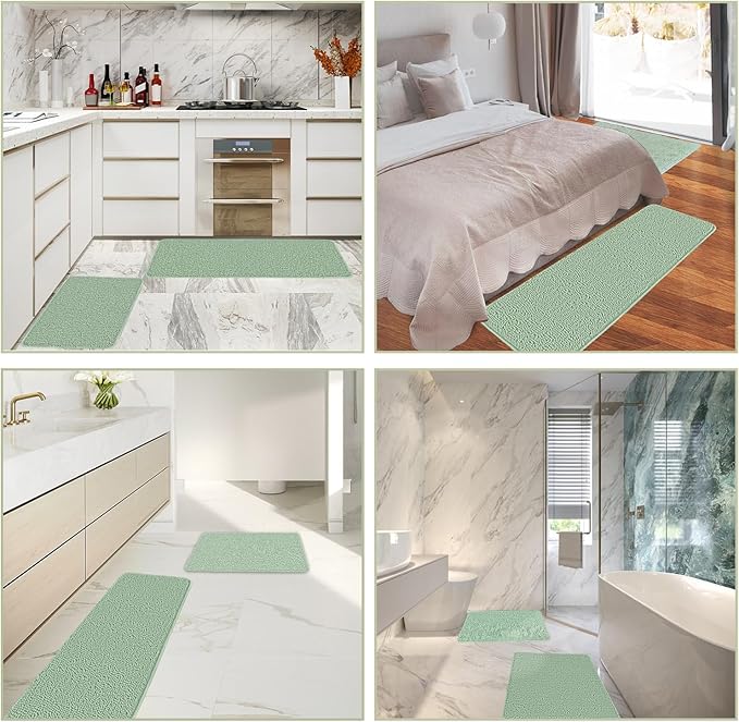 Sea Foam Bathroom Rugs Sets 2 Piece – Absorbent and Washable Bath Mat, Non-Slip, Thick Soft Chenille Bath Rugs for Bathroom Floor, Shower, Sink - 20" x 32"+24" x 36"