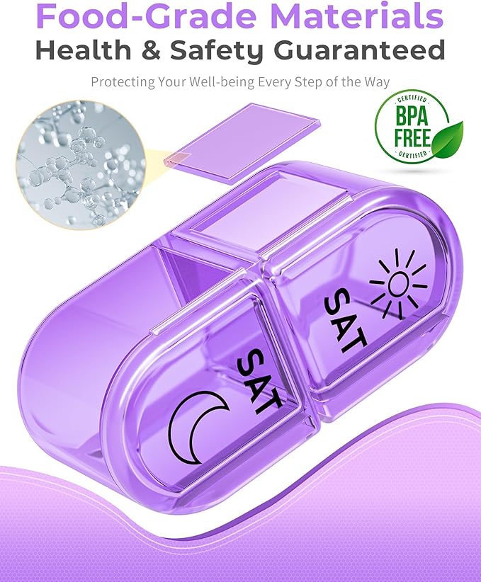 Pillex Pill Organizer, Am & Pm Pill Organizer 7 Days, Weekly Pill Case 2 Times a Day, Cute Pill Box 7 Day, Medicine Organizer for Travel, Vitamins, Fish Oils, Supplements (Gradient Pink-Purple)