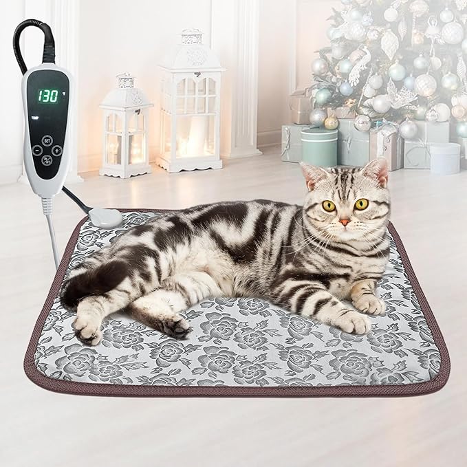 GOLOPET Cat Heating Pad 18x18 in with Smart Thermostat Switch and Power Line Protection Tube,Obtained MET and UL Dual Certification,Waterproof Pet Heating Pad for Cats-Rose