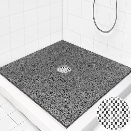 Square Shower Mat Non Slip: 27 x 27 Inch Extra Large Loofah Shower Mats for Inside Shower - Anti Slip Shower Stall Matt with Drain Hole in Middle