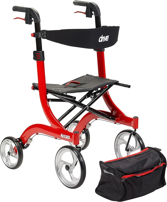 Drive Medical RTL10266 Nitro Euro-Style 4-Wheel Rollator Walker With Seat, Red