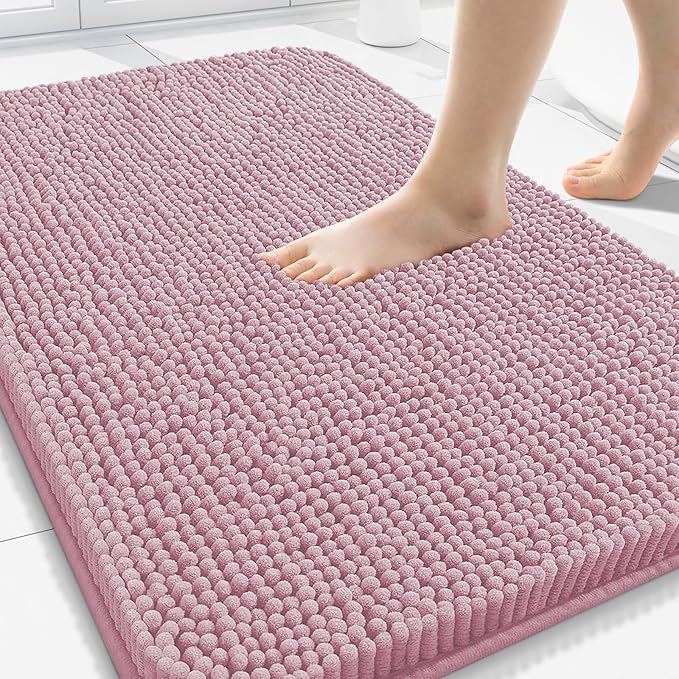 Arotive Bathroom Rugs 30x20, Extra Soft Absorbent Shaggy Chenille Bath Rugs, Machine Washable Rubber Backing Non-Slip Bath Mats for Bathroom Floor Tub and Shower, Home Decor Accessories, Dusty Rose