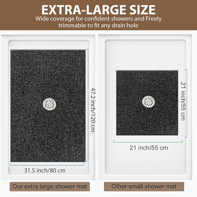 Shower Mat Non Slip: 47.2 x 31.5 Inch Extra Large Shower Mats for Inside Shower with Drain Hole - Soft PVC Loofah Anti Slip Shower Stall Mat for Walk-in Shower and Bathroom, Quick Drying