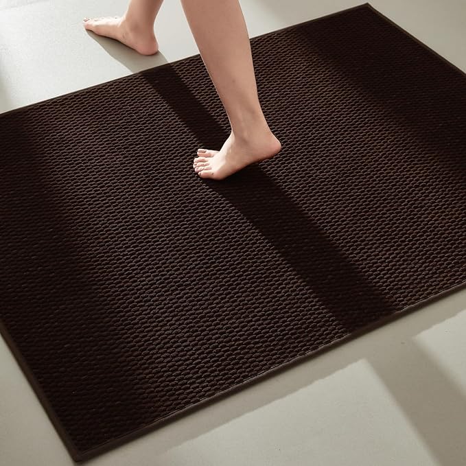 TYUU Large Bathroom Rugs Non Slip Washable Bath Rugs Super Absorbent Bathroom Rug Thin Quick Dry Low Pile Bath Mats, Brown 36"x60"