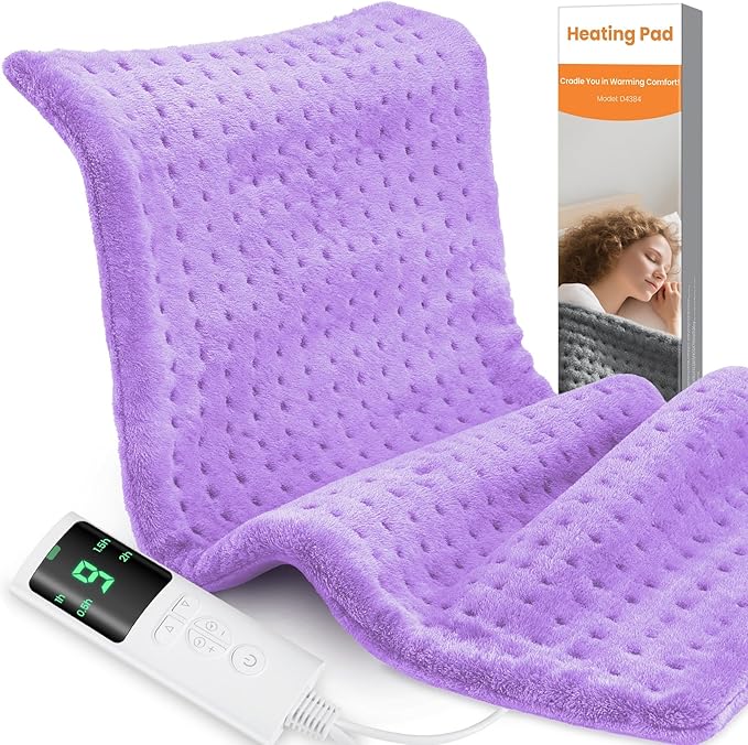 Heating Pad for Back Pain, 17"x33" Electric Heat Pad with 9 Heat Levels & 4 Auto-Off Timers, Portable Heating Pad for Period Cramps, Shoulder, Neck, Machine Washable, Gifts for Women Men, Purple