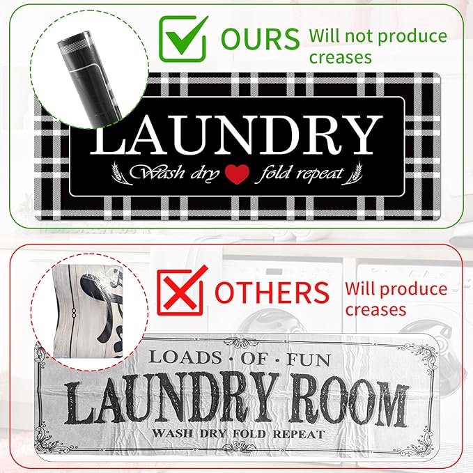 XLHOMO Laundry Room Rug Runner, 17"x47" Buffalo Plaid Non Slip Black Laundry Rugs, Farmhouse Washable Floor Laundry Mats for Laundry Room, Mudroom, Kitchen, Washroom, Bathroom, Entryway Rugs Decor