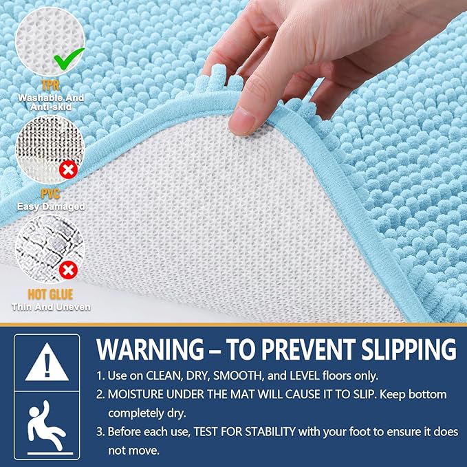 Arotive Bathroom Rugs 24x16, Extra Soft Absorbent Shaggy Chenille Bath Rugs, Machine Washable Rubber Backing Non-Slip Bath Mats for Bathroom Floor Tub and Shower, Home Decor Accessories,Sky Blue