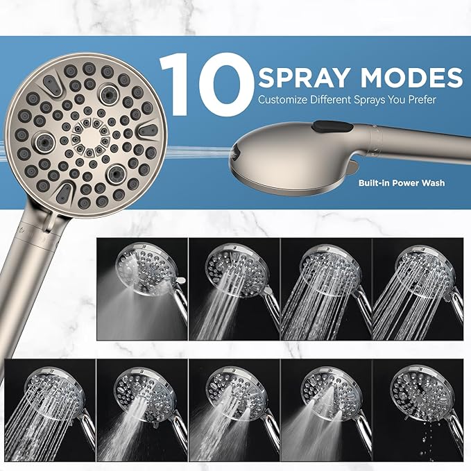 MakeFit Dual Filtered Rain Shower Head Combo, High Pressure Handheld Shower Head with Adjustable Bar - Rainfall Shower Head And Showerhead with Filter for Hard Water - Removes Chlorine(Brushed Nickel)