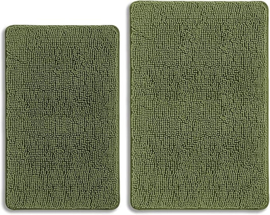 Sage Bathroom Rugs Sets 2 Piece – Absorbent and Washable Bath Mat, Non-Slip, Thick Soft Chenille Bath Rugs for Bathroom Floor, Shower, Sink - 20" x 32"+24" x 36"