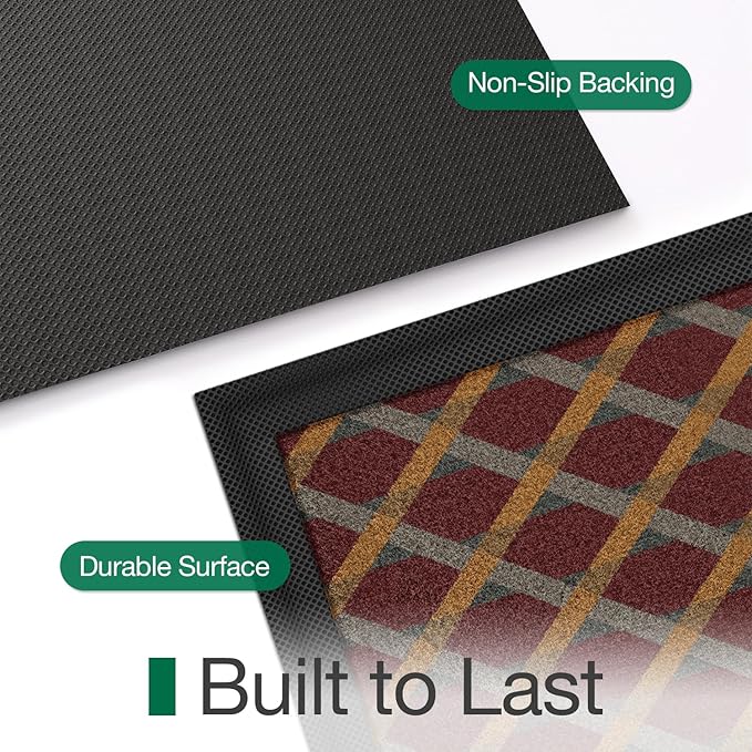 LUMI Front Door Mat 30x48, Low-Profile Non-Slip Welcome Mat for Indoor Outdoor, Stain & Fade Resistant Geometric Door Mat for Entryway Patio Porch, Weave-Rust