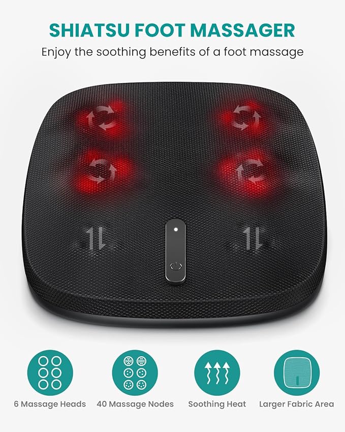 Nekteck Shiatsu Foot Massager with Heat, FSA Eligible Electric Kneading & Scraping Feet Massage Machine for Plantar Fasciitis Pain Relief, Home and Office Relax, HSA Eligible