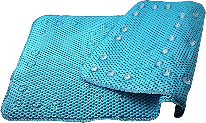 Deluxe Non Slip Shower and Bathtub Mat – Soft Cushioned Foam Bath Mat with Suction Cups and Drain Holes – Machine Washable Spa Tub Mat 36” x 17” (Metal Blue)