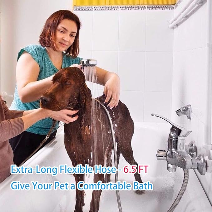 Handheld Shower Head with On/Off Switch - High Pressure 5 setting mode, Stainless Steel 6.5 ft extra long hose and Bathroom Kit Included, Universal Adapter Holder Mount for Wall,Chrome Finish