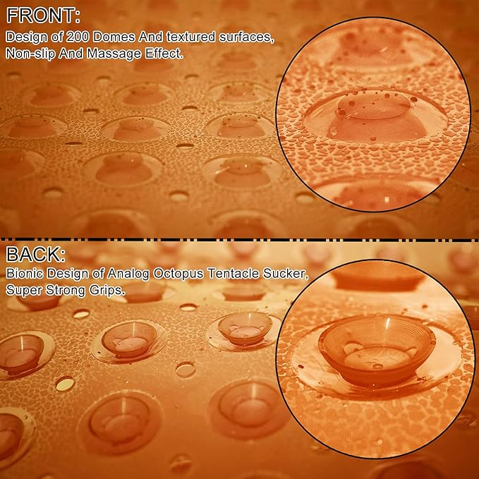 TEESHLY Bathtub Mats for Shower Tub, Extra Long Non-Slip 39 x 16 Inch Bath Mat with Drain Holes and Suction Cups, BathMat for Bathroom with Machine Washable (Clear Brown)