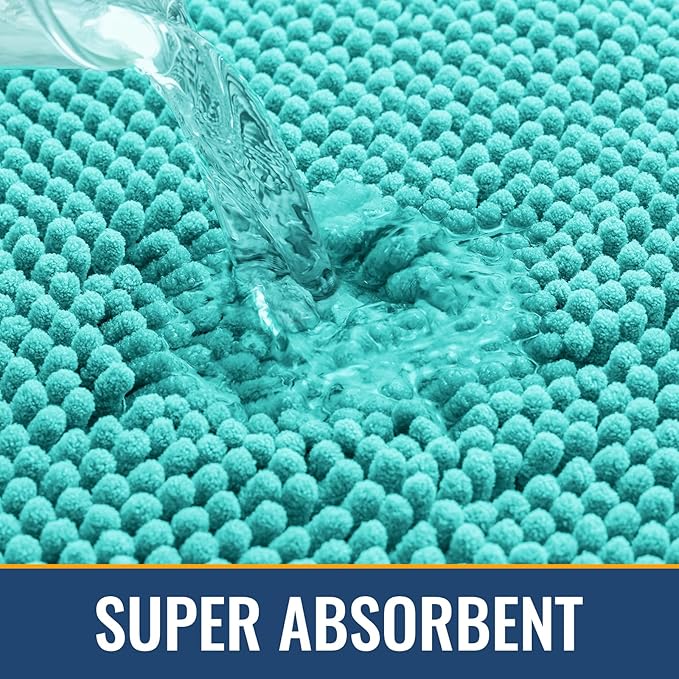 Arotive Bathroom Rugs 36x24, Extra Soft Absorbent Shaggy Chenille Bath Rugs, Machine Washable Rubber Backing Non-Slip Bath Mats for Bathroom Floor Tub and Shower, Home Decor Accessories,Turquoise