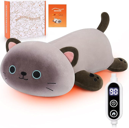 Electric Heating Pad for Period Cramps, 14in Cuddly Siamese Cat Plush with a Hot Soft Belly USB Powered, Menstrual Heating Pad Neck Shoulder Pain Relief, Gift for Daughter Wife Period Heating Pad