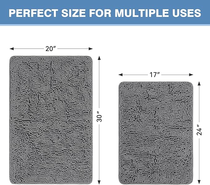 Bcoimo Grey Bathroom Rugs Set, Bath Mats Set for Bath-Room Non Slip with Rubber Backing,High Absorbent Microfiber Bath Rugs Set Quick Drying，Machine Washable, Durable Bathroom Decor