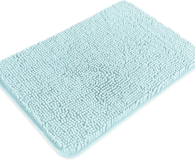 Aqua Bathroom Rugs – Absorbent and Washable Bath Mat, Non-Slip, Thick Soft Chenille Bath Rugs for Bathroom Floor, Shower, Sink - 17" x 24"