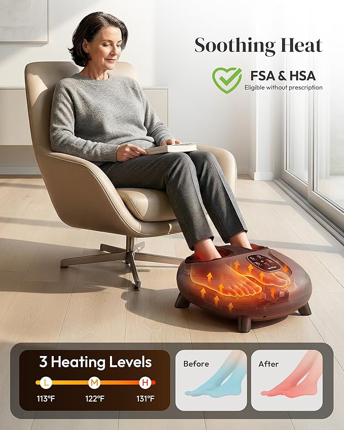 Heycool 2026 Upgrade FSA Eligible HSA Foot Massager, Shiatsu Foot Massager Machine with Heat and Compression for Plantar Fasciitis Neuropathy, Remote Control, Gifts, Size 14