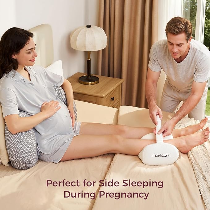Momcozy Knee Pillow for Side Sleepers, Soft Memory Foam & Pinch-Free Design, Relieve Knee, Leg and Sciatica Pain, Adjustable Elastic Strap Ideal for Pregnant Women and Seniors, White