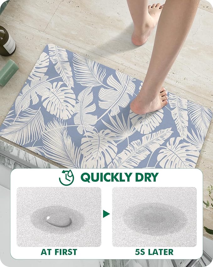 LUMI Ultra Thin Bath Mat, Non-Slip Rubber Super Absorbent Ultra-Thin Bathroom Rugs, Under Doors, Quick Dry Bathroom Floor Mats, Ideal for Shower, Tub and Sink, 17"x30", Feather