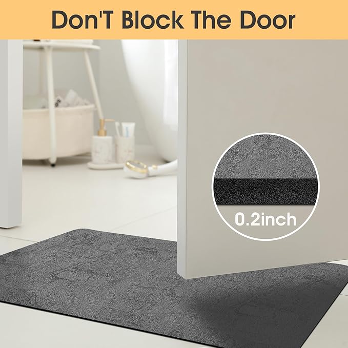 ACCUMTEK Non Slip Bath Mat, Thin Bathroom Rugs Fit Under Door, Quick Dry Bath Mats, Machine Washable Bath Rugs for Bathroom, Bathtub & Kitchen, Charcoal Gray/Checkered/24 x17