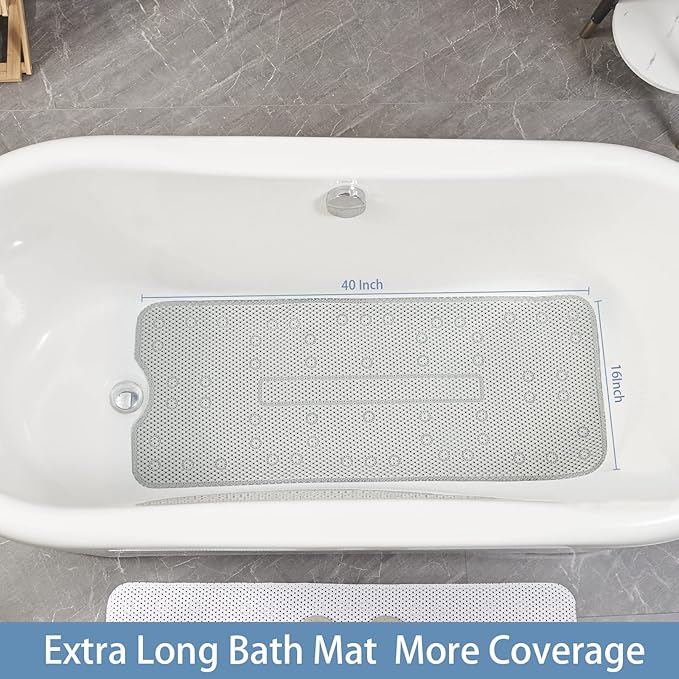 Webos Soft Bathtub Mat Non Slip: Memory Foam Shower Mat with Suction Cups for Bathroom Inside Tub 40X16Inch (Light Grey)