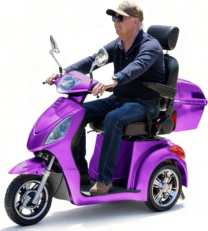 Super Large Electric 4 Wheel Mobility Scooters, Heavy Duty 800W Wheelchair Device, 25 Miles Long Range, All Terrain Mobility Scooter，Speed Adjust, Remote Key,Receive Ready to Ride (3 Wheel -Purple)